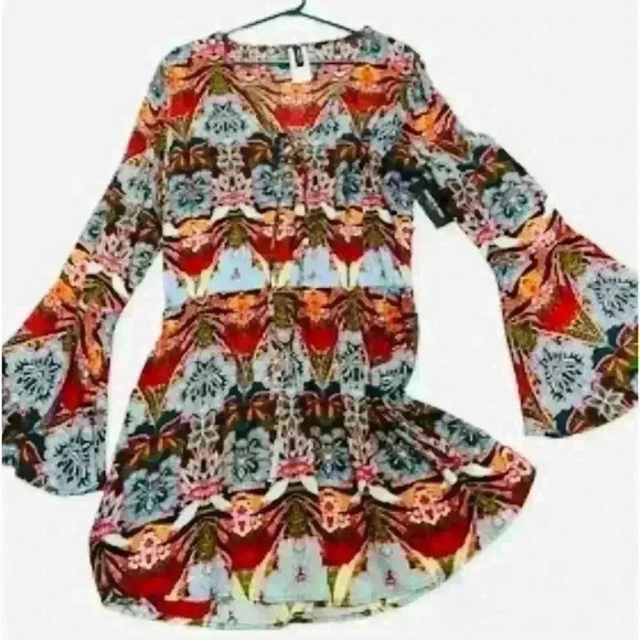 Kenneth Cole dress/tunic, elastic waist, bohemian print, size M-L - Picture 1 of 7